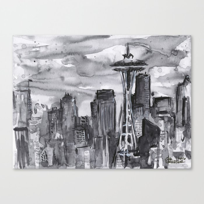 700x700 Seattle Skyline Watercolor Space Needle Washington Pnw Canvas - Seattle Skyline Drawing
