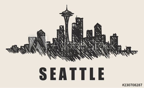 500x305 Seattle Skyline,space Needle Hand Drawn Vector Illustration Fast - Seattle Skyline Drawing