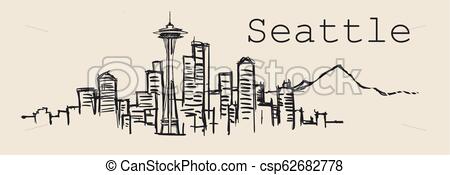 450x175 Seattle Skyline,hand Drawn Sketch Vector Illustration Isolated - Seattle Skyline Drawing