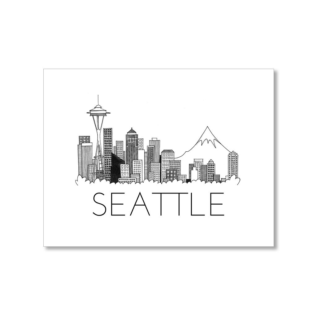 1024x1024 Seattle Skyline Blank Card - Seattle Skyline Line Drawing