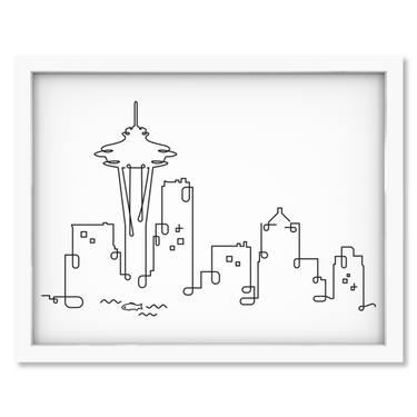 375x375 Seattle Skyline Printmaking - Seattle Skyline Line Drawing