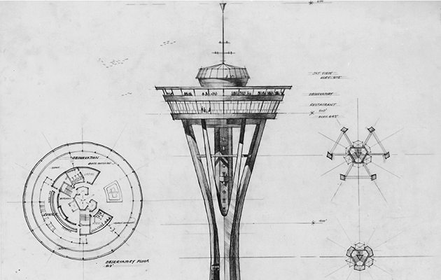 630x400 Seattle Space Needle John Graham's Early Ideas To Inform - Seattle Space Needle Drawing