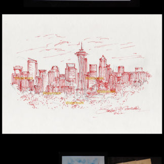 324x324 Seattle Skyline Pen Ink Drawing With Space Needle And Skyscrapers - Seattle Space Needle Drawing