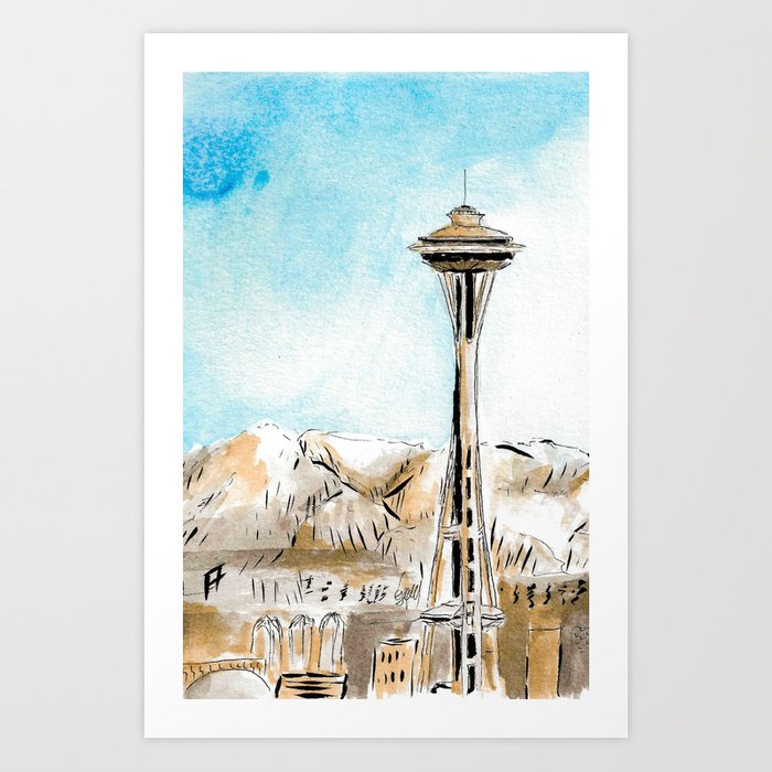 700x700 Seattle Space Needle Art Print - Seattle Space Needle Drawing