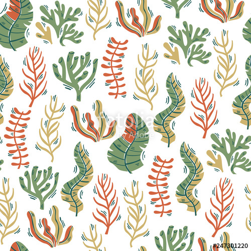 500x500 hand drawn seamless seaweed underwater background vector - Seaweed Underwater Drawing