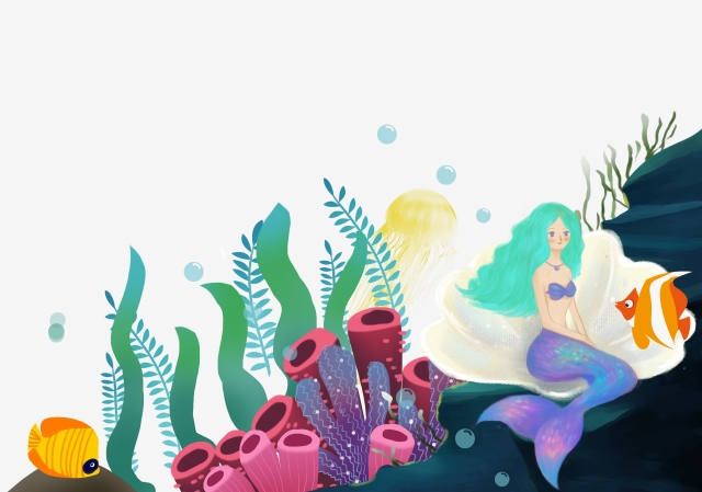 640x449 decorative pattern mermaid cartoon hand drawn underwater world - Seaweed Underwater Drawing