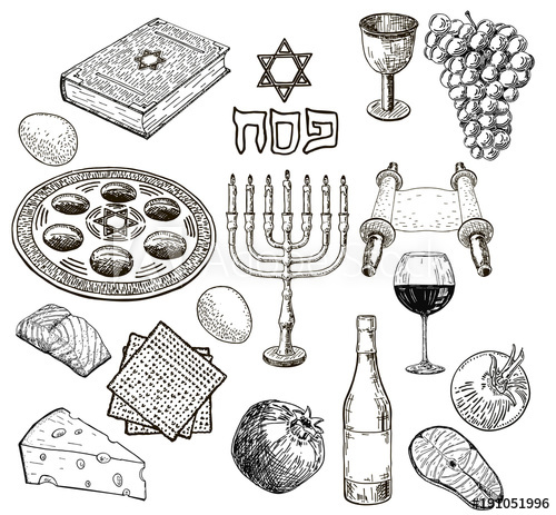 500x463 hand drawn passover design elements seder plate, hagada book - Seder Plate Drawing