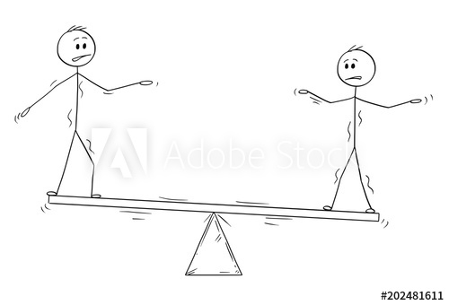 500x340 cartoon stick man drawing conceptual illustration of two - Seesaw Drawing