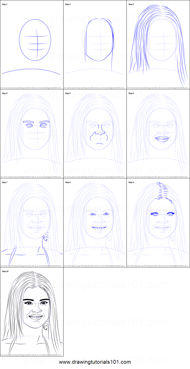 751x1459 How To Draw Selena Gomez Printable Step - Selena Gomez Drawing Step By Step