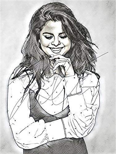 376x500 Selena Gomez Sketch Drawing Print Poster Hand Drawn Pencil Singer - Selena Gomez Drawing Step By Step