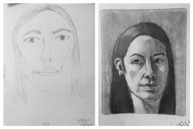 640x428 Before After Student Drawings Drawing On The Right Side - Self Portrait Drawing