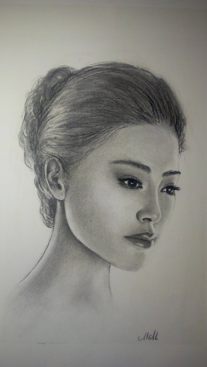 794x1411 Charcoal Portrait Drawing From Photo Geisha Etsy - Self Portrait Drawing
