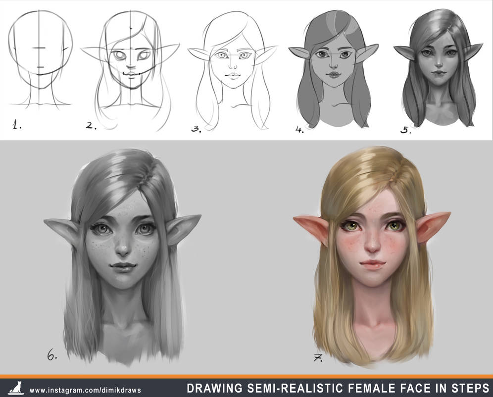 996x802 How To Draw Semi Realistic Female Face In Steps - Semi Drawing