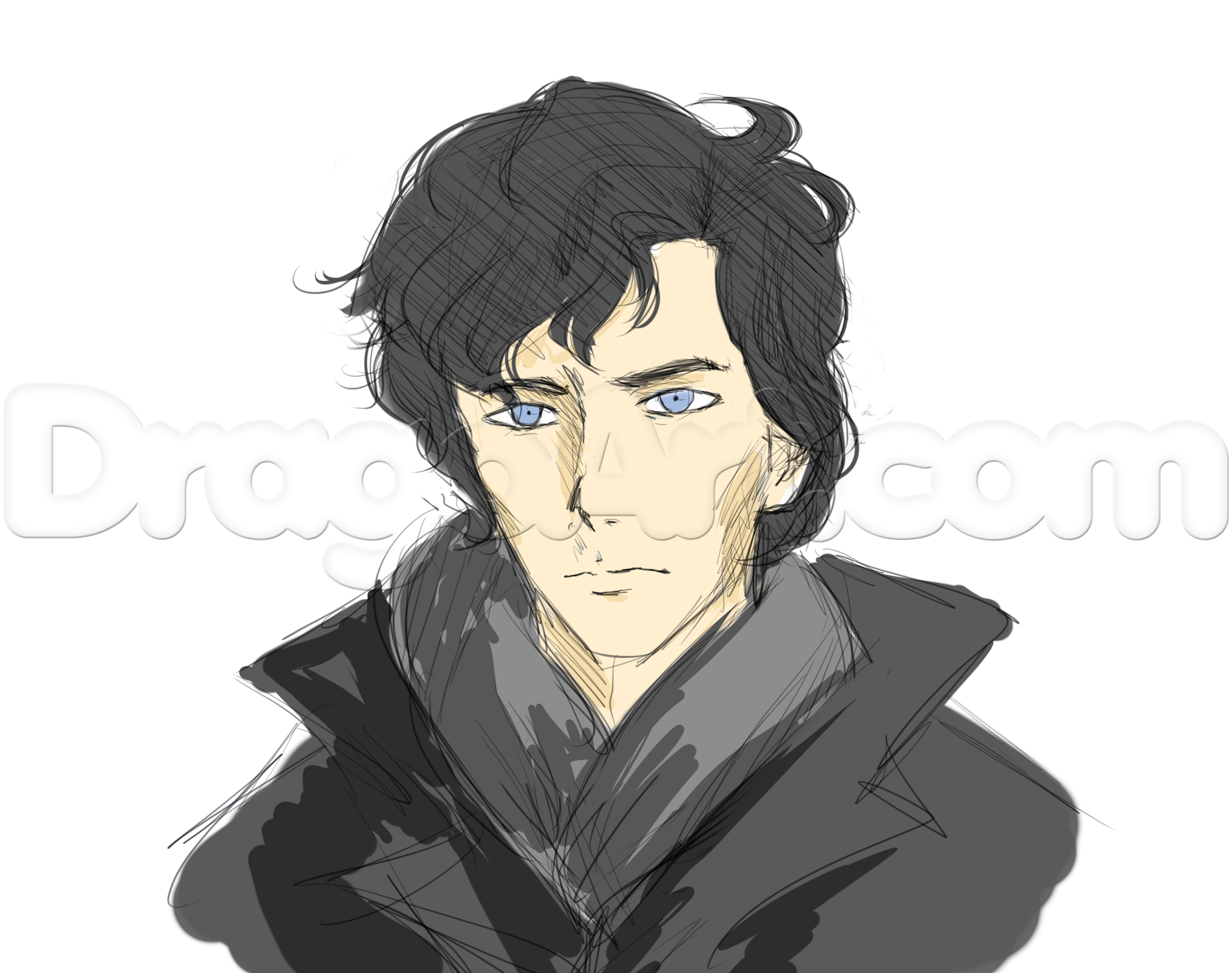 1900x1500 how to draw semi realistic people, sherlock holmes, step - Semi Realistic Drawing
