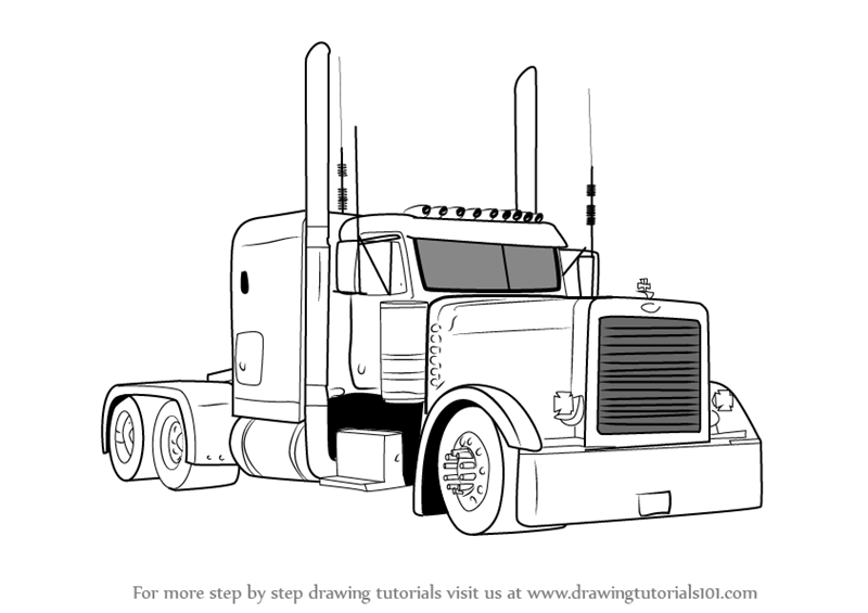 800x565 learn how to draw peterbilt truck - Semi Truck Drawing