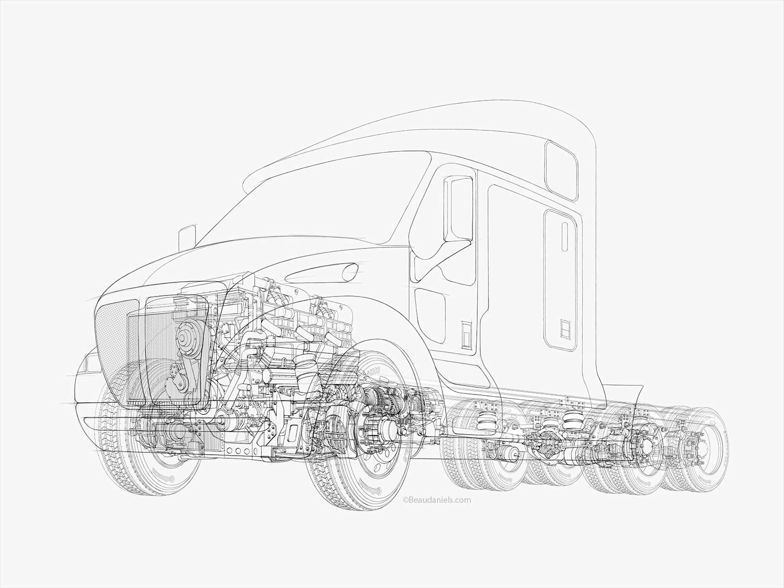 1600x1200 technical illustration, beau and alan daniels - Semi Truck Drawing