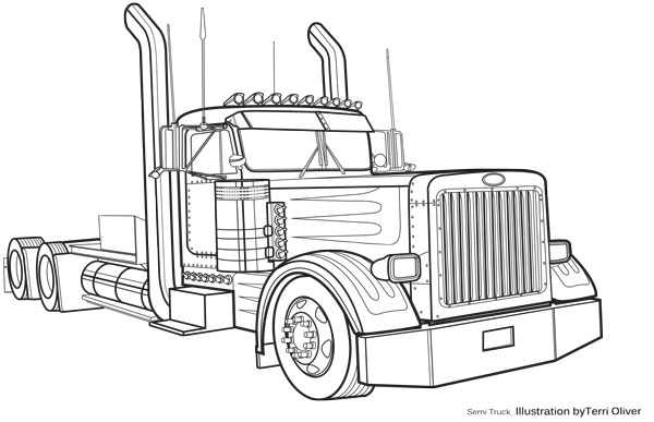 Semi Truck Line Drawing at PaintingValley.com | Explore collection of ...