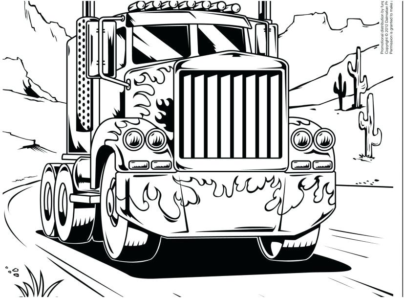 827x609 Coloring Pages Semi Truck - Semi Truck Line Drawing
