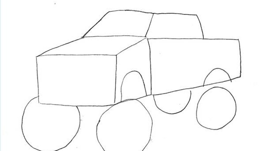 877x500 how to draw a jacked up truck our pastimes - Semi Truck Line Drawing