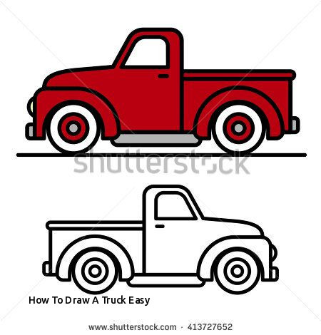 450x470 semi truck drawing best of how to draw a truck easy two cartoon - Semi Truck Outline Drawing