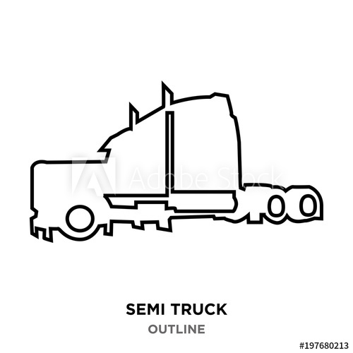 500x500 Semi Truck Outline On White Background - Semi Truck Outline Drawing