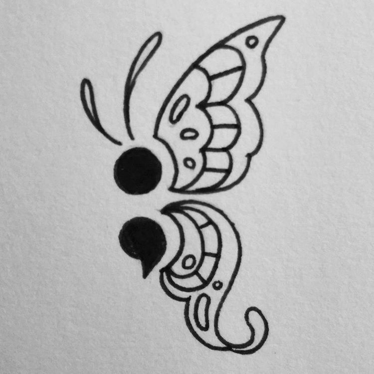 750x750 Tats Semicolon Butterfly Tattoo - Semicolon Drawing