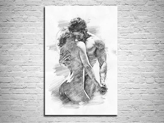 570x427 his hers bedroom wall art, abstract art print, pencil sketch - Sensual Drawings
