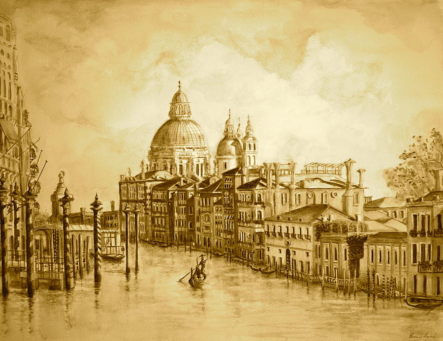 900x694 venice grand canal sepia drawing - Sepia Drawing