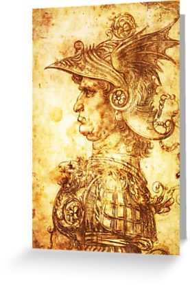 277x415 warrior profile in dragon helmet sepia drawing leonardo da vinci - Sepia Drawing