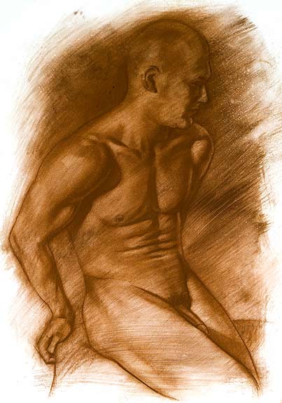 403x576 demo of conte wash drawing technique - Sepia Drawing