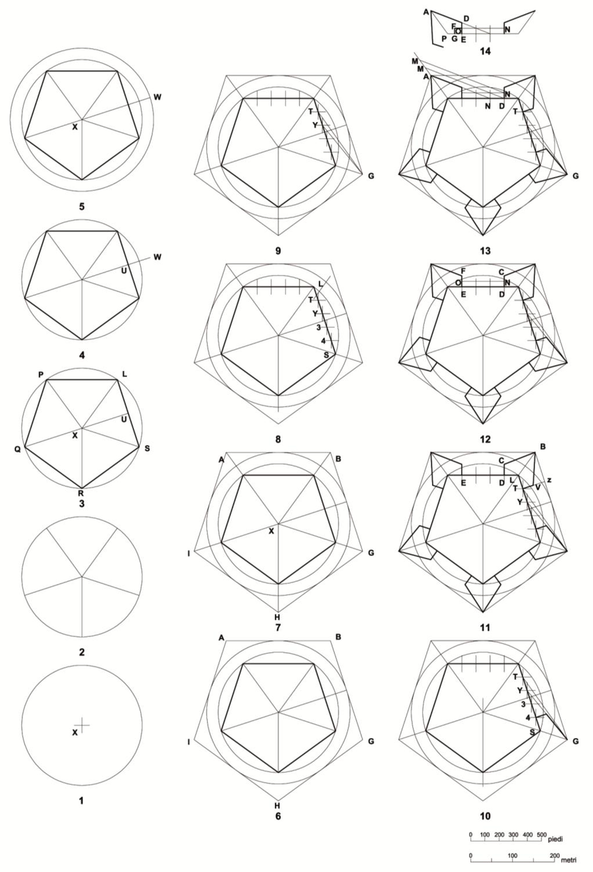 850x1250 geometrical sequence of the 'regular fortress' construction - Sequence Drawing