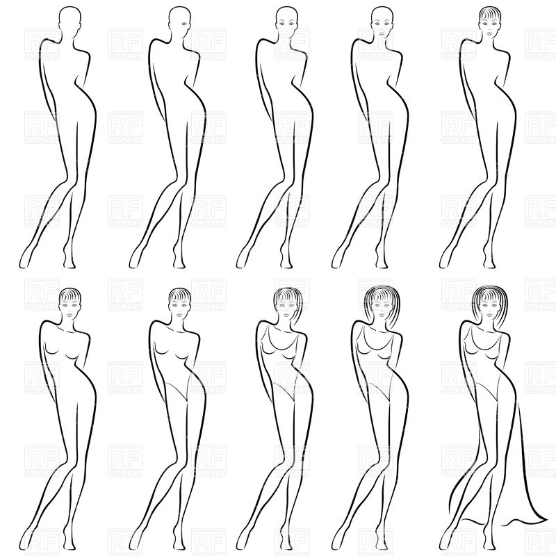 800x800 sequence of hand drawing sketch of a women in dress vector image - Sequence Drawing