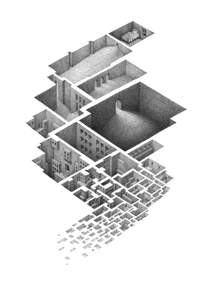 848x1143 Labyrinthine Drawings Of Interconnected Rooms - Series Drawing