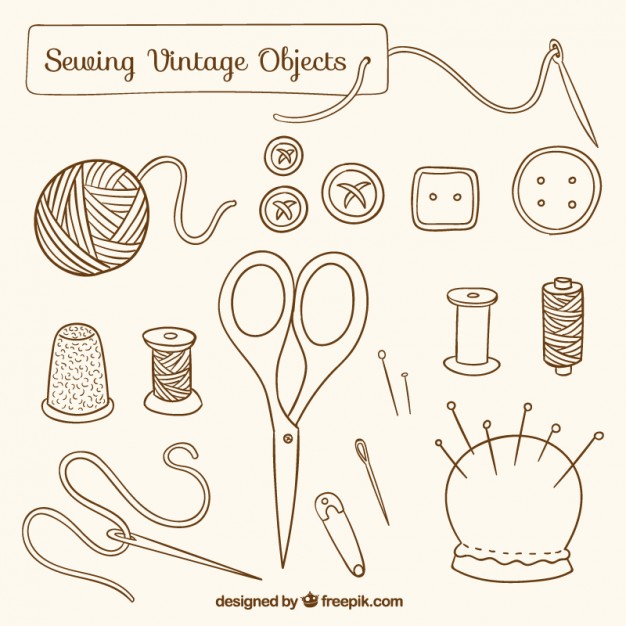 626x626 hand drawn sewing vintage objects vector free download - Sewing Drawing