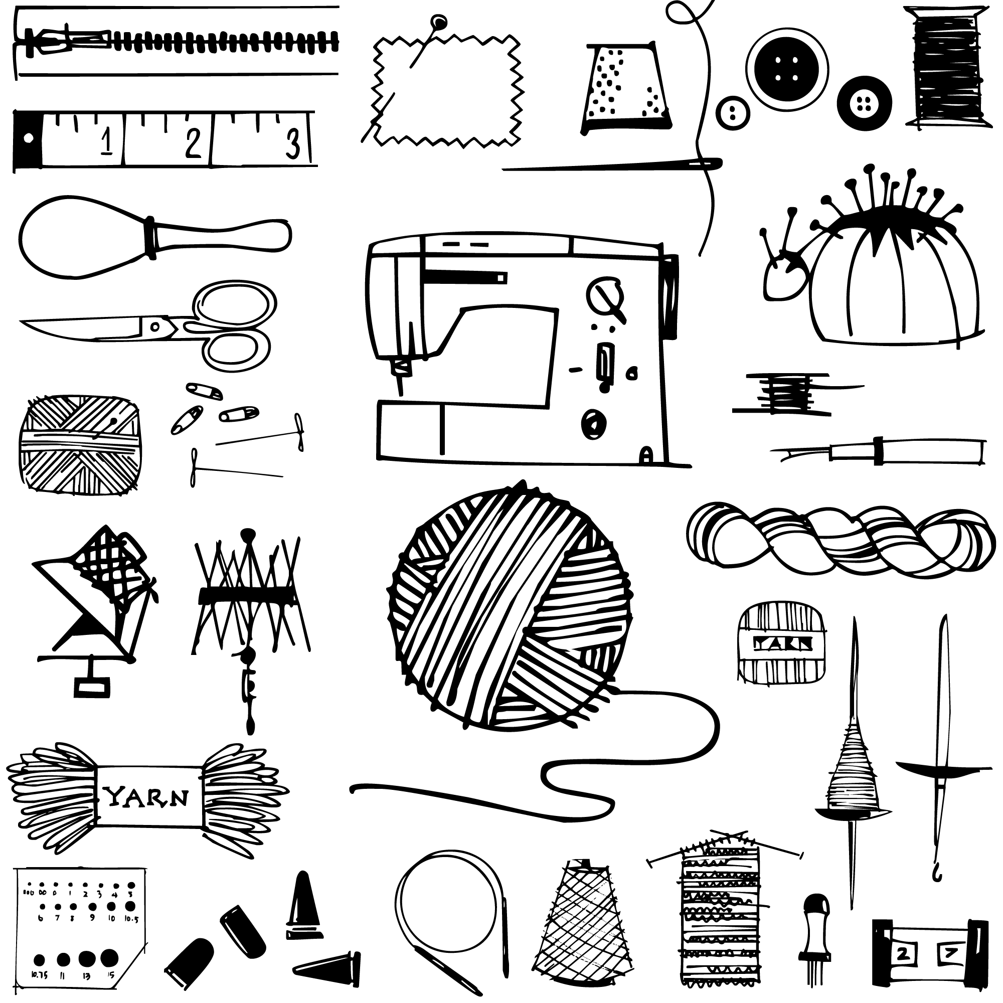 2000x2000 knitting and sewing doodles how to draw doodles, bullet - Sewing Drawing