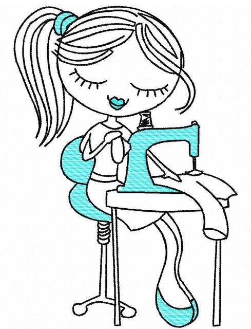 489x640 swirly girl sewing sketch embroidery design - Sewing Drawing