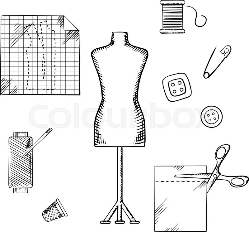 800x744 tailoring and sewing sketched icons stock vector colourbox - Sewing Drawing