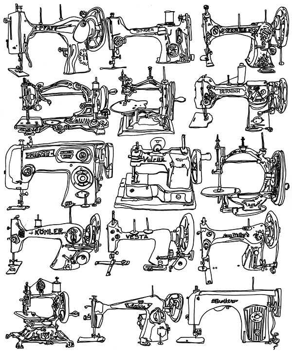 600x724 vintage sewing machines on behance - Sewing Drawing