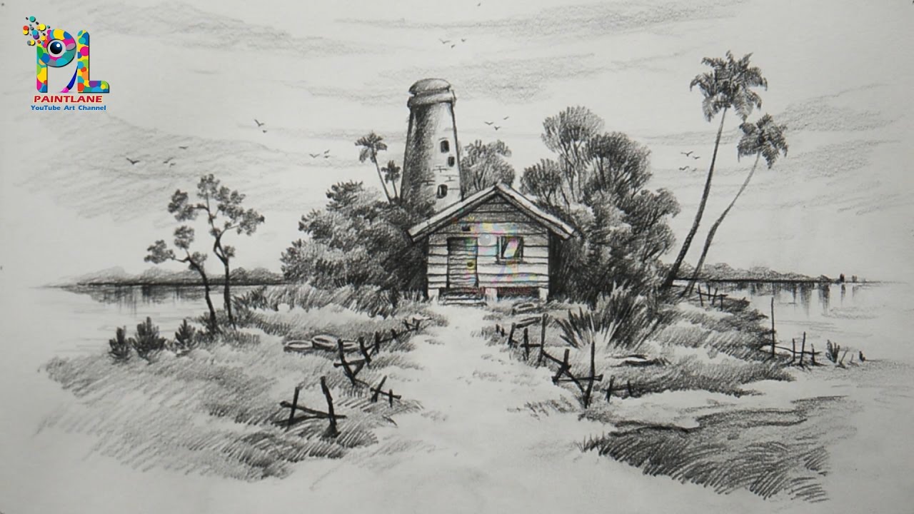 1280x720 learn easy simple shading a landscape with pencil landscape - Shad...