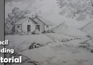 300x210 Pencil Shading Scenery Of A Village Village Drawing Sketch - Shading Landscape Drawing