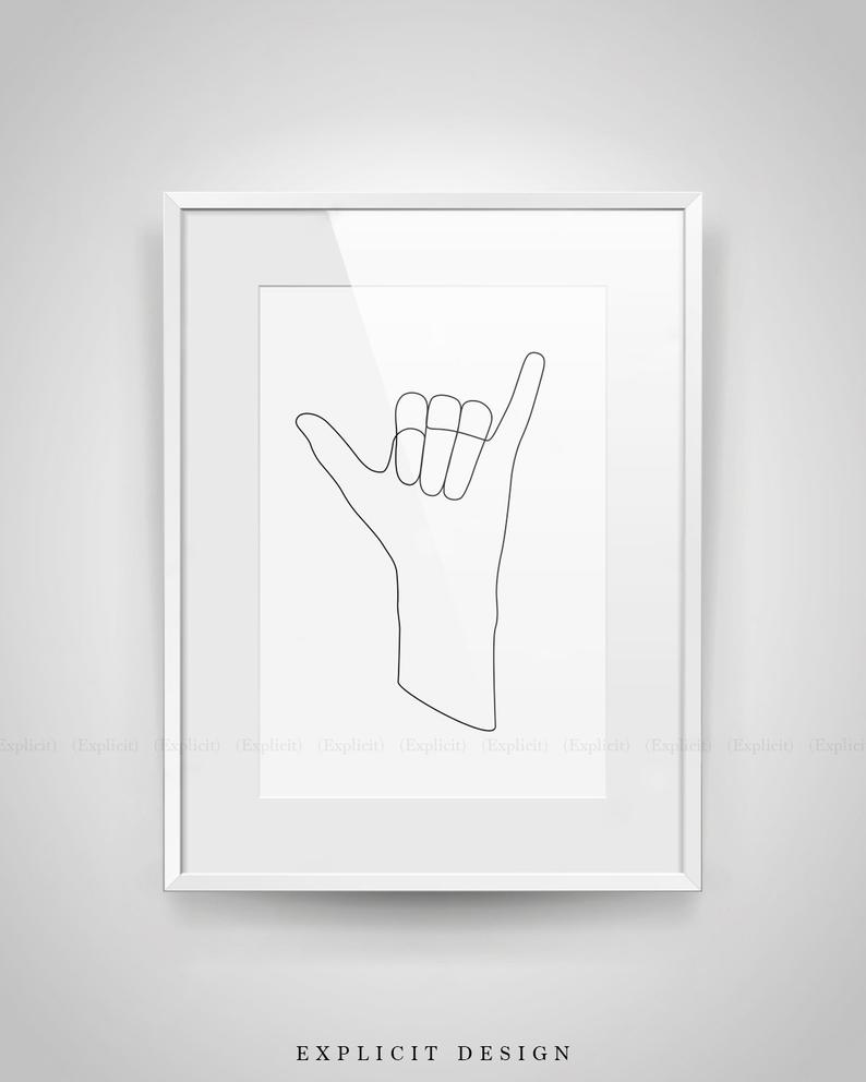 794x992 printable shaka hand gesture line drawing hang loose black etsy - Shaka Drawing