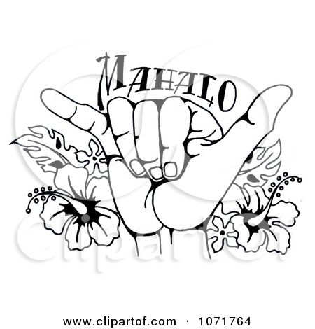 450x470 clipart black and white hang loose shaka hand and hawaiian - Shaka Drawing