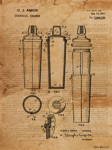 376x501 vintage patent art drawing of cocktail shaker - Shaker Drawings