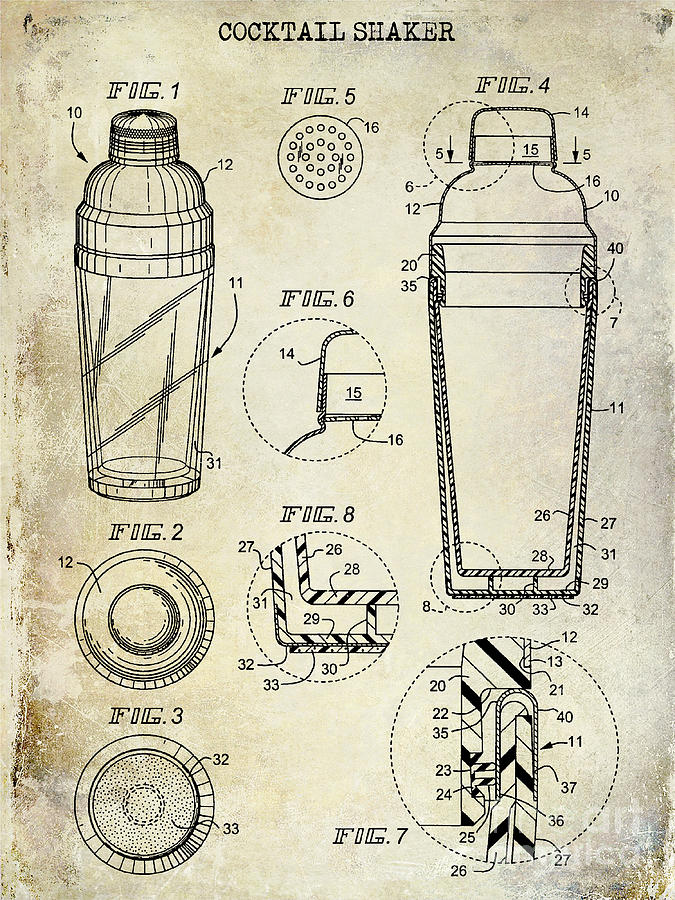 675x900 cocktail shaker patent drawing photograph - Shaker Drawings