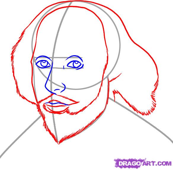 584x573 how to draw shakespeare, step - Shakespeare Drawing
