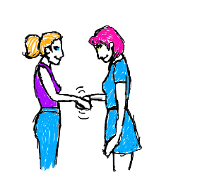 300x250 Girls Shaking Hands Drawing - Shaking Hands Drawing
