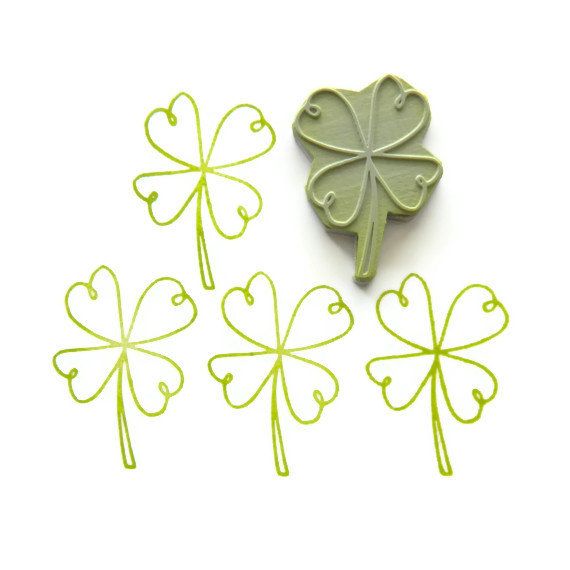 570x570 rubber stamp shamrock four leaf clover good luck of the irish - Shamrock Line Drawing