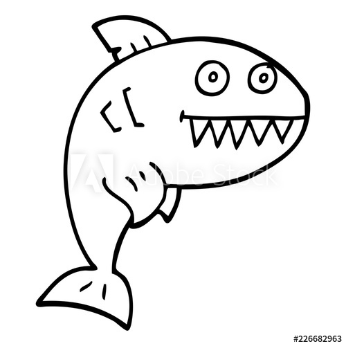 500x500 Line Drawing Cartoon Deadly Shark - Shark Drawing Cartoon