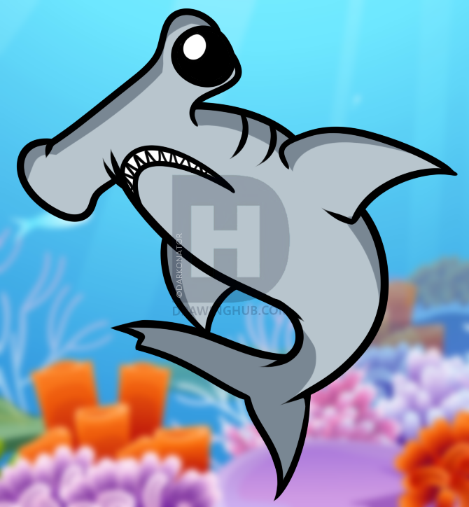 670x724 how to draw a hammerhead for kids, step - Shark Drawing For Kids