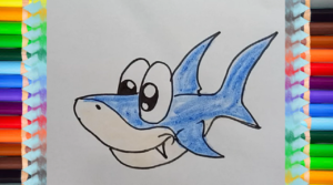 300x167 How To Draw A Shark Cute And Easy Step - Shark Drawing For Kids